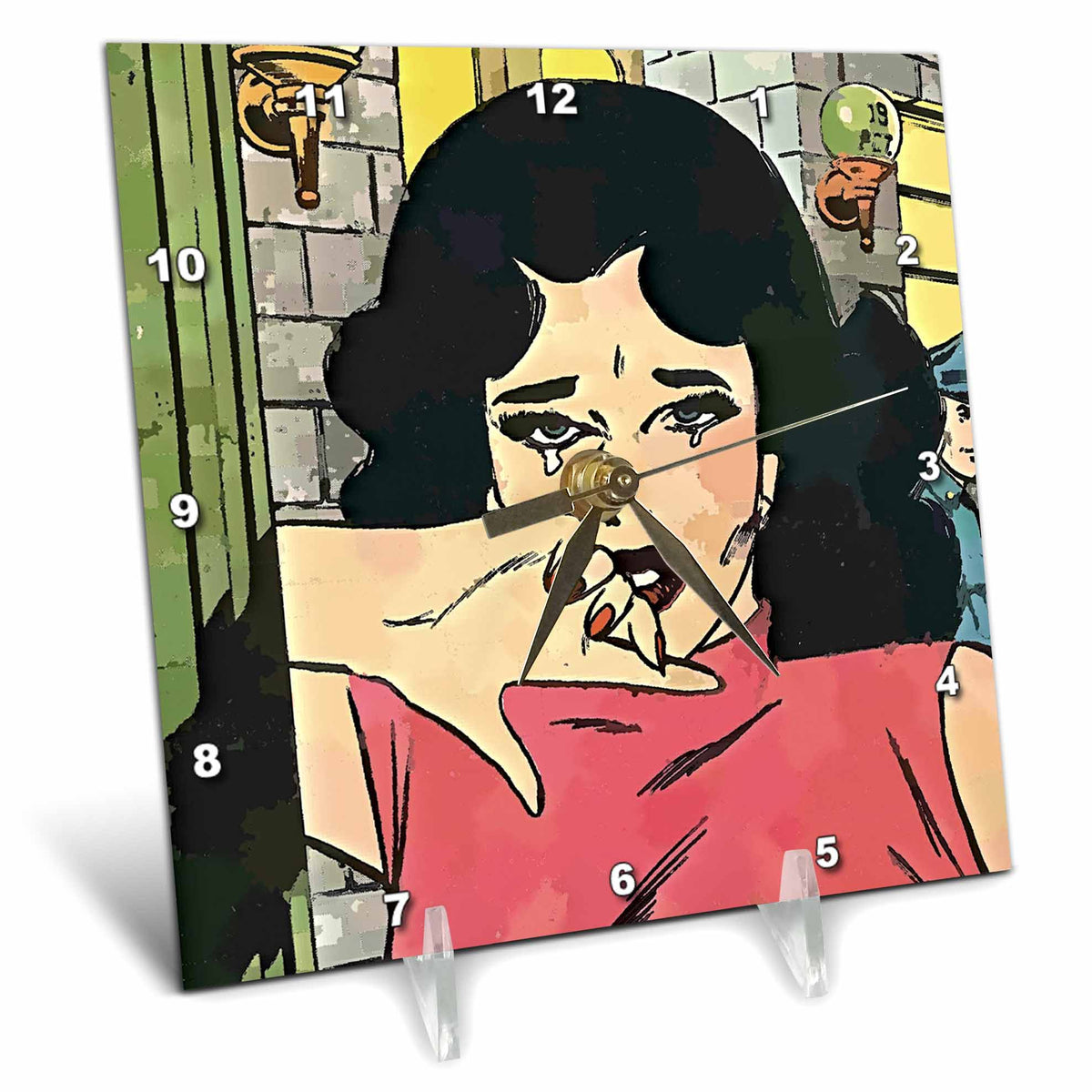 3dRose TNMGraphics Comic Book Romance - Comic Book Woman with a Broken Heart - Desk Clocks