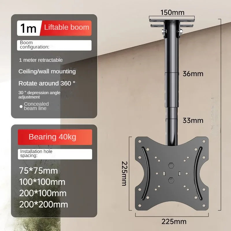 Ceiling TV Mount Full Motion TV Bracket for Most 32-75" Flat Curved TVs/Monitors Swivel Tilt Height Adjustable Hanging TV Mount