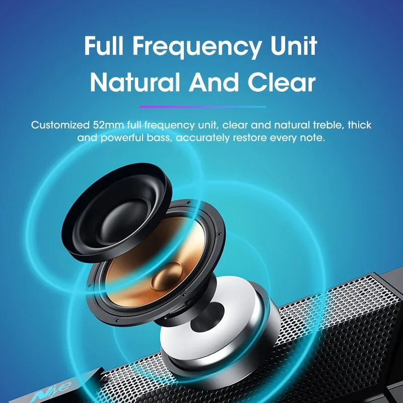 Bluetooth 5.3 USB Soundbar Computer Speakers for Laptop & PC — Stereo Surround, Subwoofer, RGB Lights, Built-In Microphone