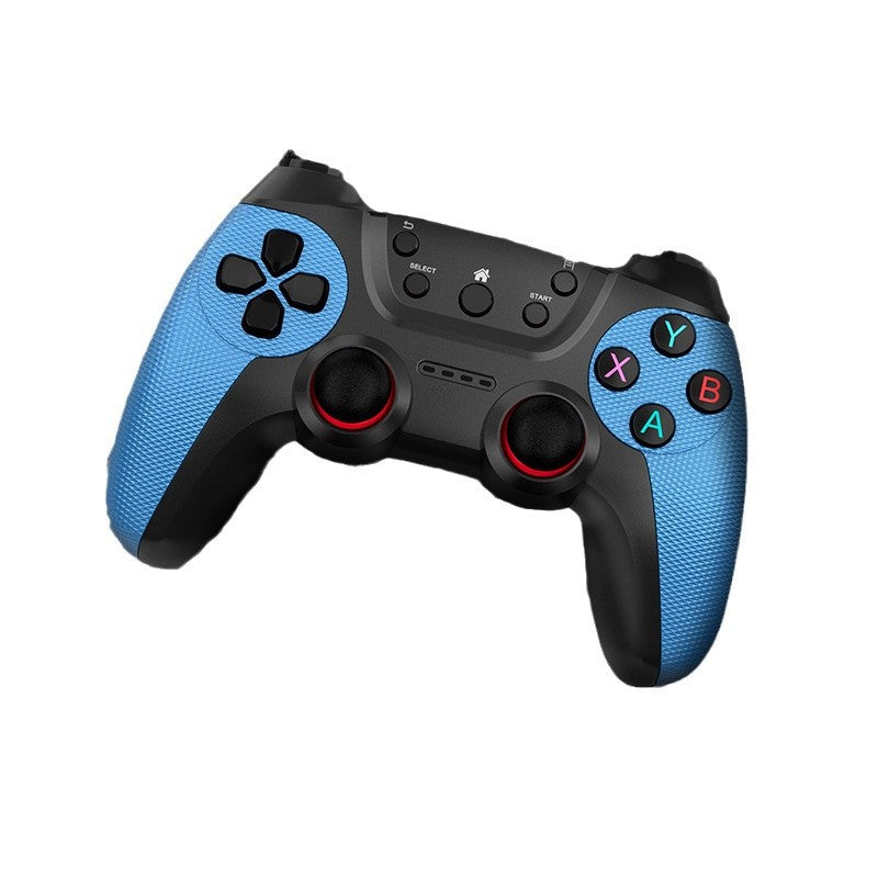 Blue and black gaming controller on a white background
