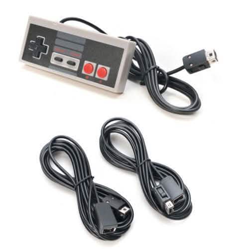 Classic video game controller with USB cable on a white background. Nintendo NES Mini Classic Edition Game Controller with 2 Pieces 10ft Extension Cable