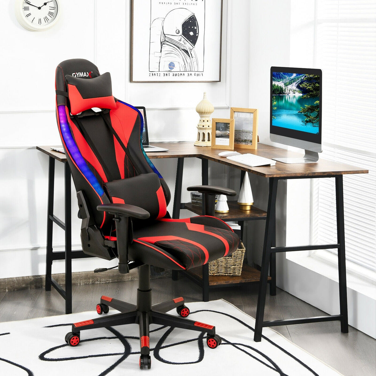 Gaming Chair Adjustable Swivel Computer Chair with Dynamic LED Lights