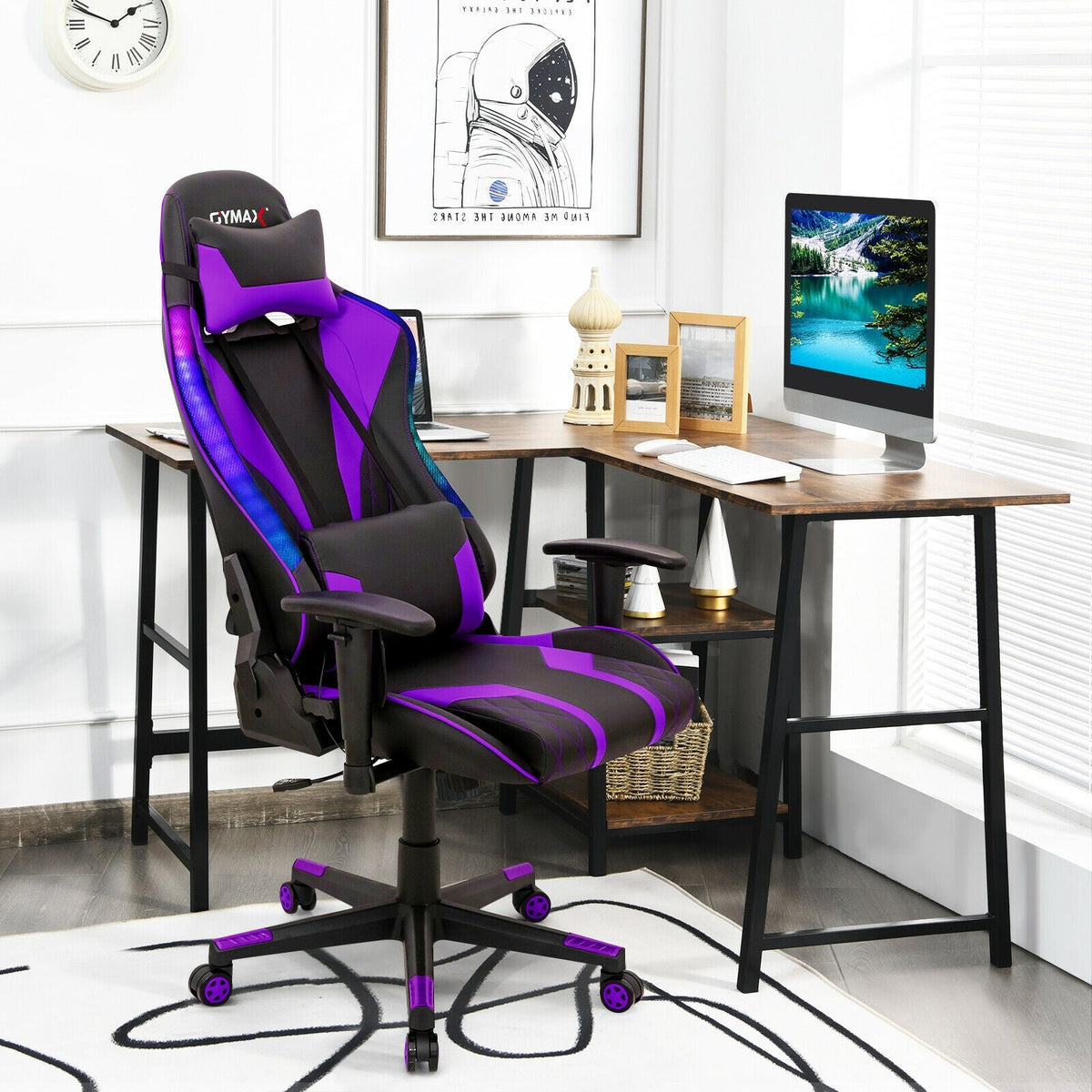Gaming Chair Adjustable Swivel Computer Chair with Dynamic LED Lights