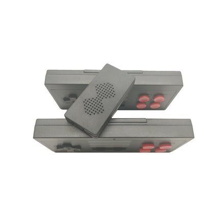 Gray electronic device with red buttons on a white background
