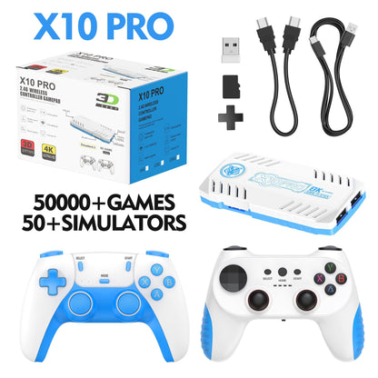 X10 PRO TV Retro Arcade Home Game Console Bundle: 1 Console, 1 Receiver, 1 Power Cable, 1 HDMI Cable, 2 Controllers, 2 Controller Faceplates, 1 Receiver