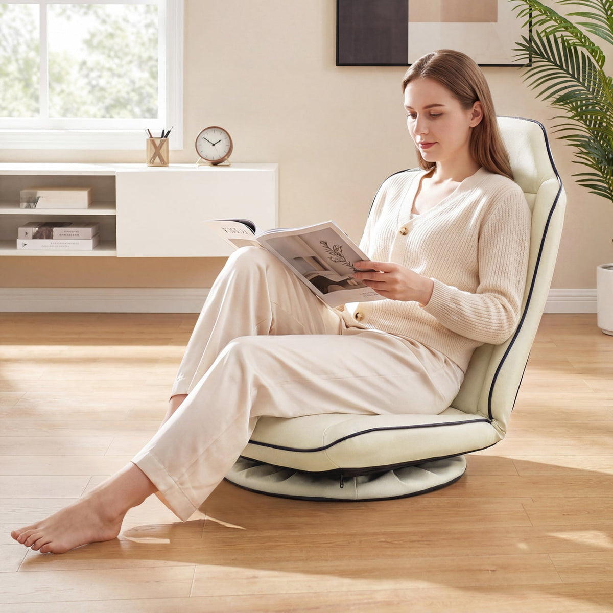 360° Swivel Floor Gaming Chair with Adjustable Backrest