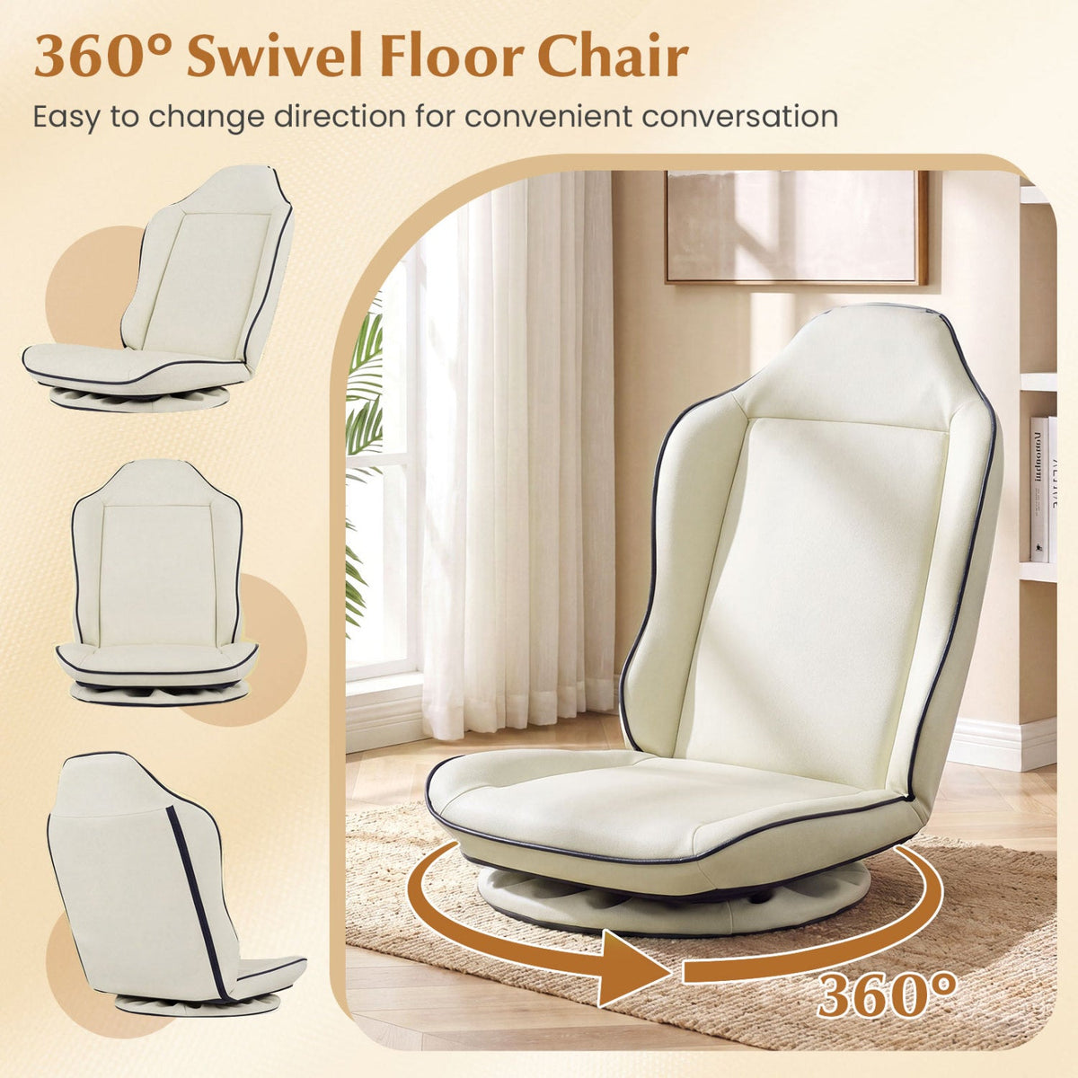 360° Swivel Floor Gaming Chair with Adjustable Backrest