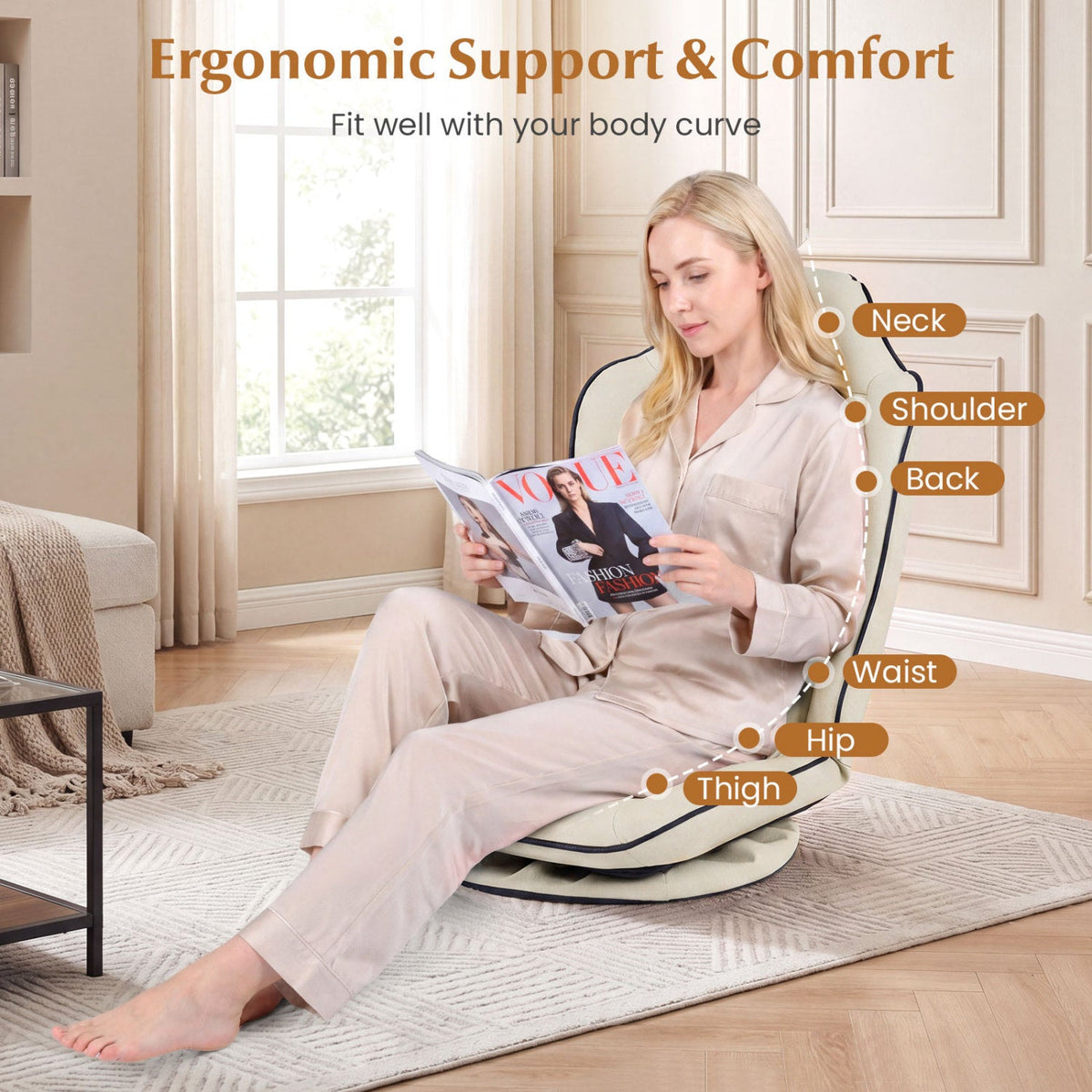 360° Swivel Floor Gaming Chair with Adjustable Backrest