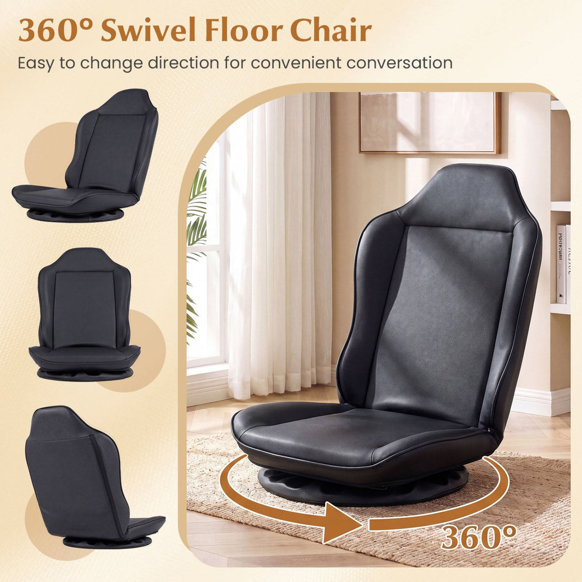 360° Swivel Floor Gaming Chair with Adjustable Backrest