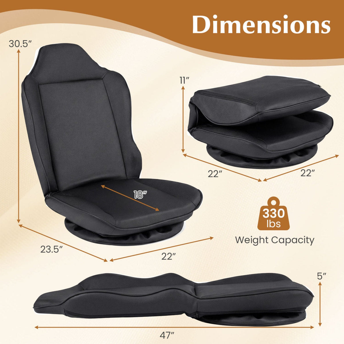 360° Swivel Floor Gaming Chair with Adjustable Backrest