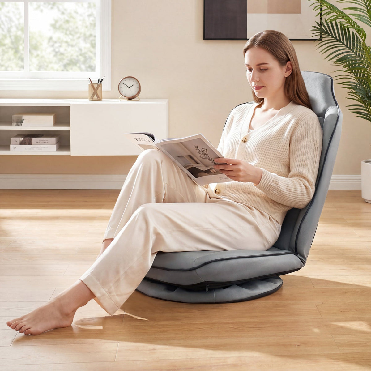 360° Swivel Floor Gaming Chair with Adjustable Backrest