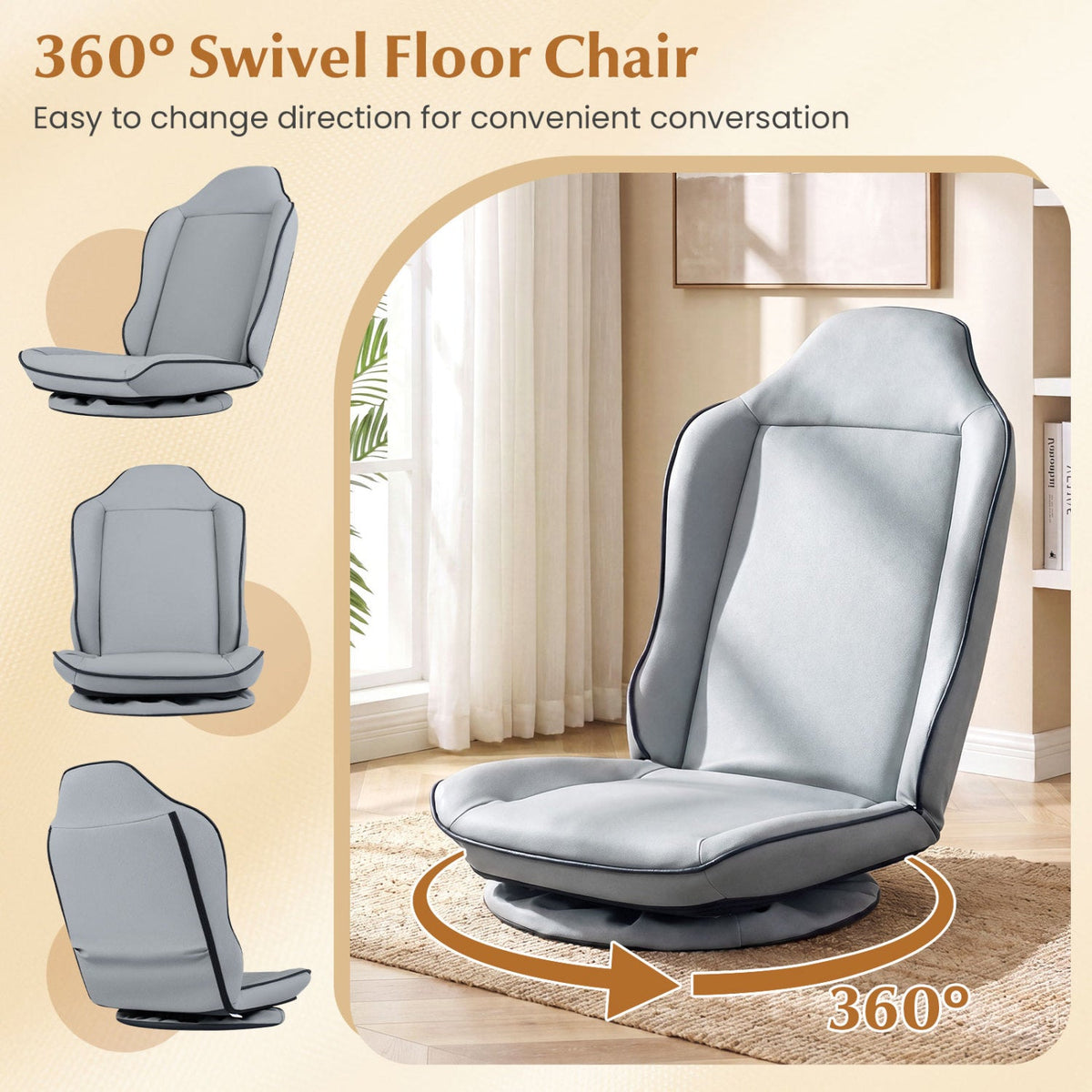 360° Swivel Floor Gaming Chair with Adjustable Backrest