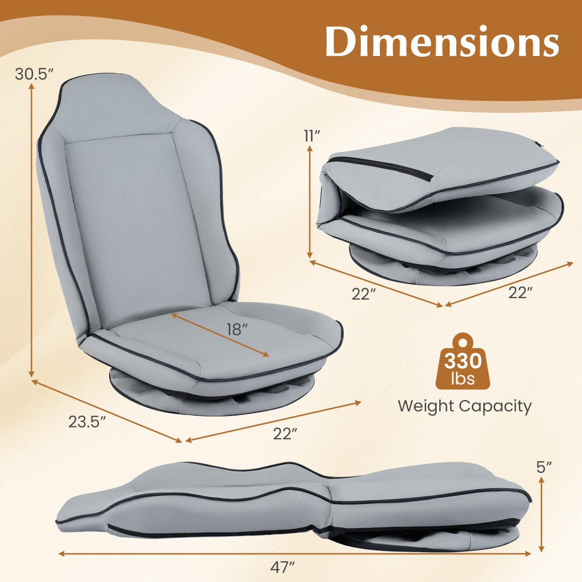 360° Swivel Floor Gaming Chair with Adjustable Backrest
