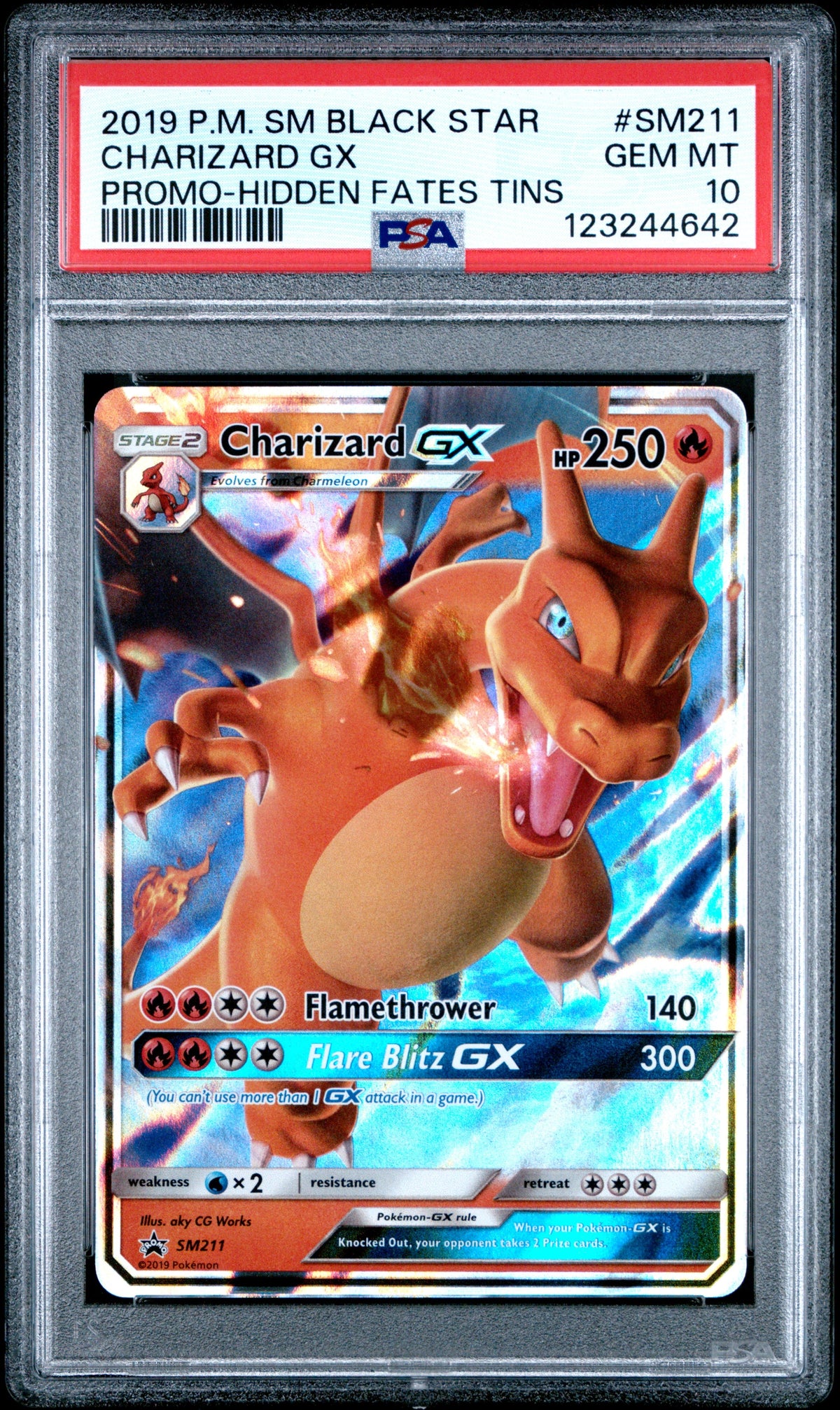 Graded 2019 PKM Sm Black Star Promo #SM211 Charizard Gx Promo Hidden Fates Tins Trading Card Game PSA 10 Gem Mint