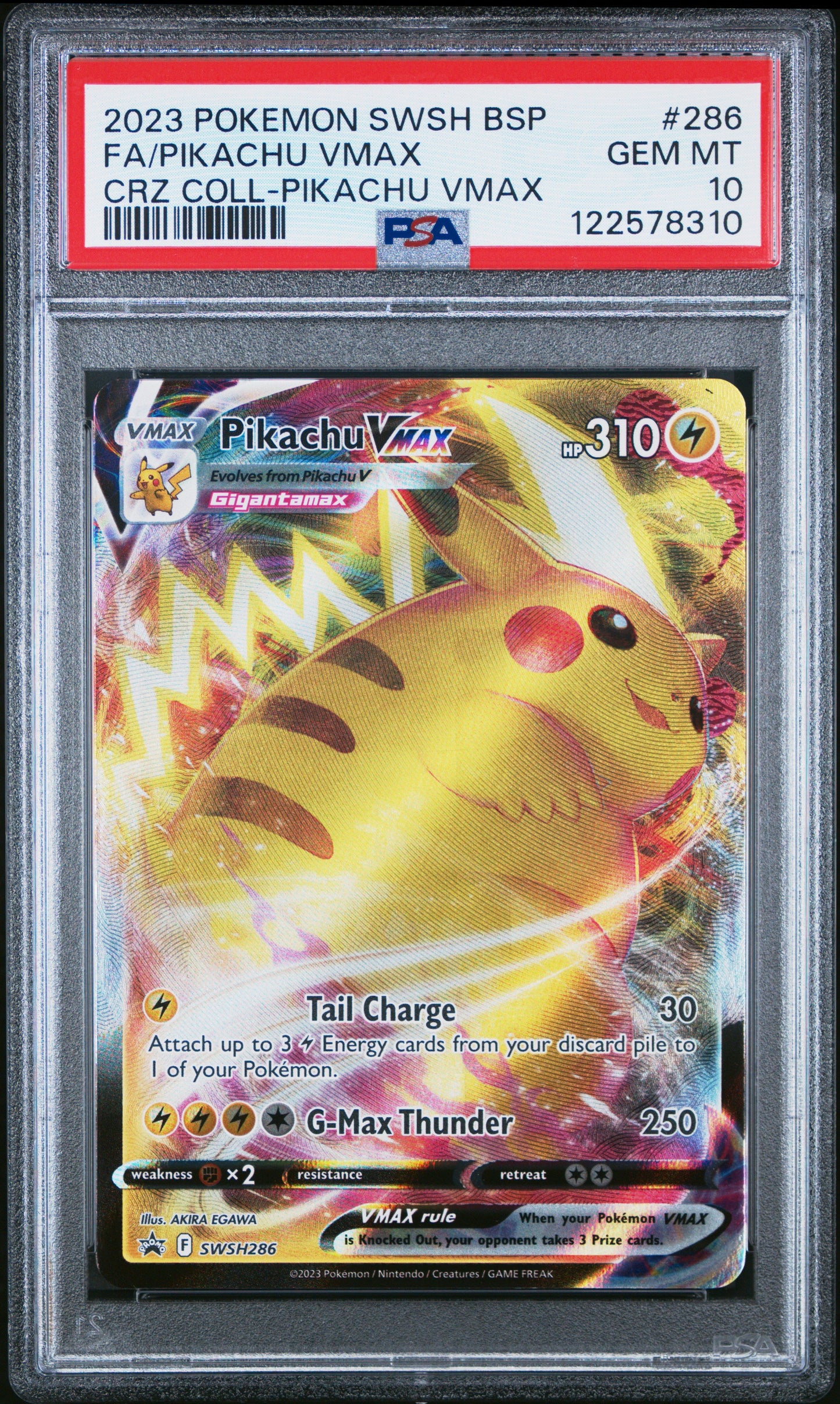 Graded 2023 PKM Swsh Black Star Promo #286 Fa/Pikachu Vmax Crz Coll-Pikachu Vmax Trading Card Game PSA 10 Gem Mint