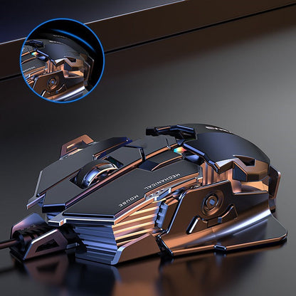 Glossy gaming mouse with intricate design on a dark background Gaming Ergonomic Wired Mouse 6400DPI Comfortable Game Mouse Optical PC USB Mice