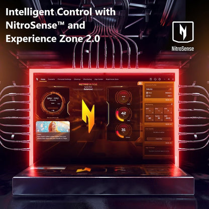 Display of a gaming computer setup with NitroSense technology on a dark background