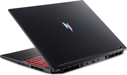 Black gaming laptop with visible brand logo on a white background