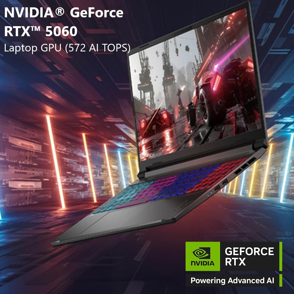 Laptop with NVIDIA GeForce RTX 5060 GPU on a futuristic background