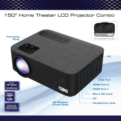 Naxa 150" Home Theater LCD Projector Combo - Refurbished
