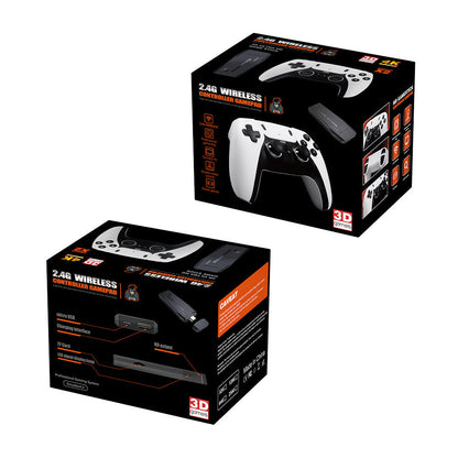 Two packaging boxes for a 2.4G wireless controller with a white gaming controller illustration on a white background.