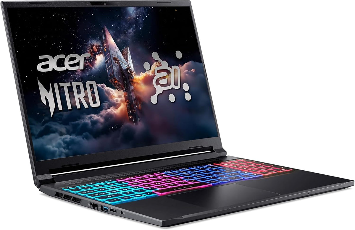 Acer Nitro laptop with colorful keyboard on a white background