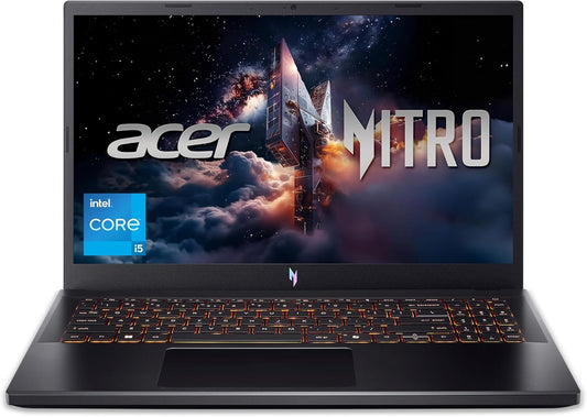 Acer Nitro laptop with a colorful display on a white background. acer Nitro V Gaming Laptop | Intel Core i5-13420H Processor | NVIDIA GeForce RTX 4050 Laptop GPU | 15.6" FHD IPS 165Hz Display | 8GB DDR5 | 512GB Gen 4 SSD | Wi-Fi 6 | Backlit KB | ANV15-52-586Z