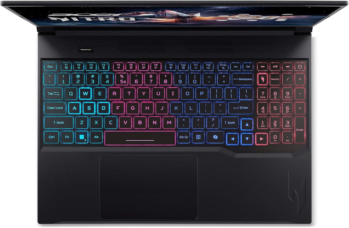 Laptop with a colorful backlit keyboard on a white background
