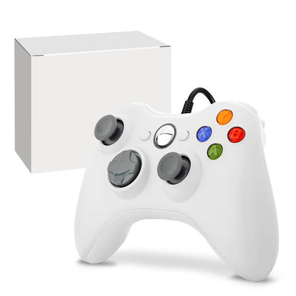 A white wired game controller with gray analog sticks and multicolor buttons, shown in front of a plain white box on a white background. Wireless Wired Game Handle Double Vibration