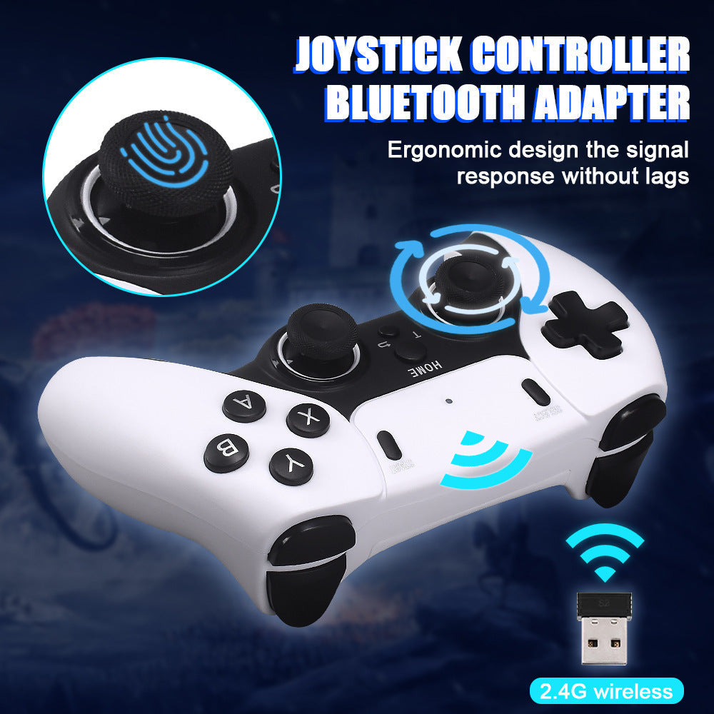 Joystick controller Bluetooth adapter with ergonomic design on a dark background