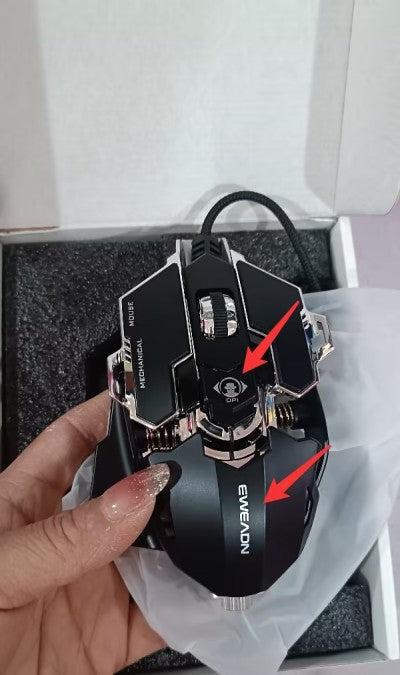 Mouse with brand name 'EWEAD' held by a hand against a white background Gaming Ergonomic Wired Mouse 6400DPI Comfortable Game Mouse Optical PC USB Mice