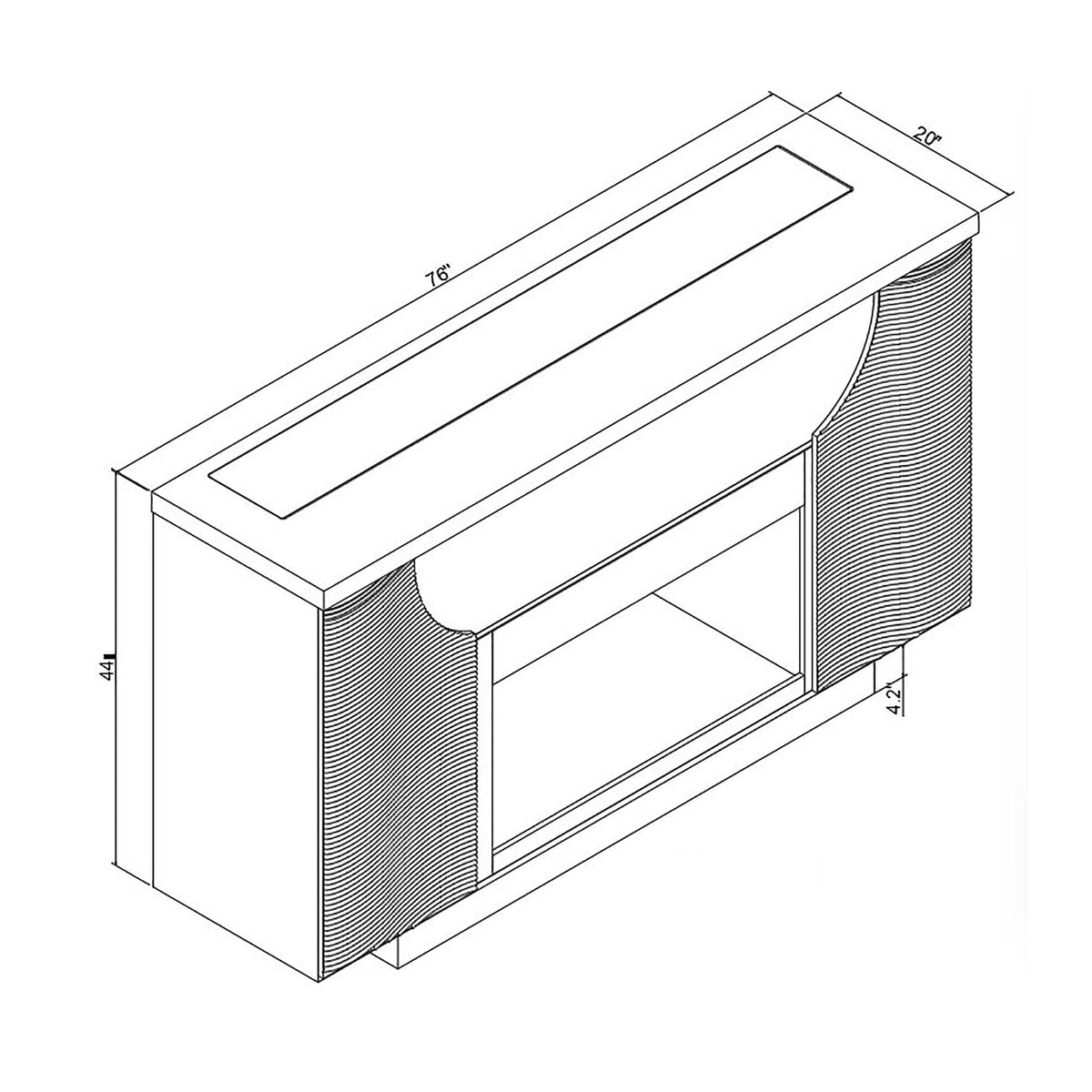 Line drawing of a rectangular cabinet with dimensions