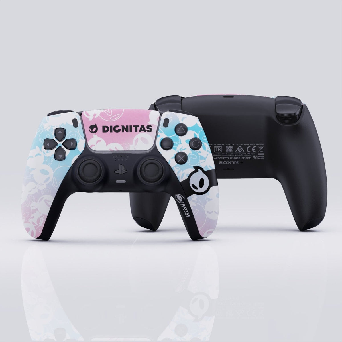 Gaming controller with Dignitas branding on a light gray background