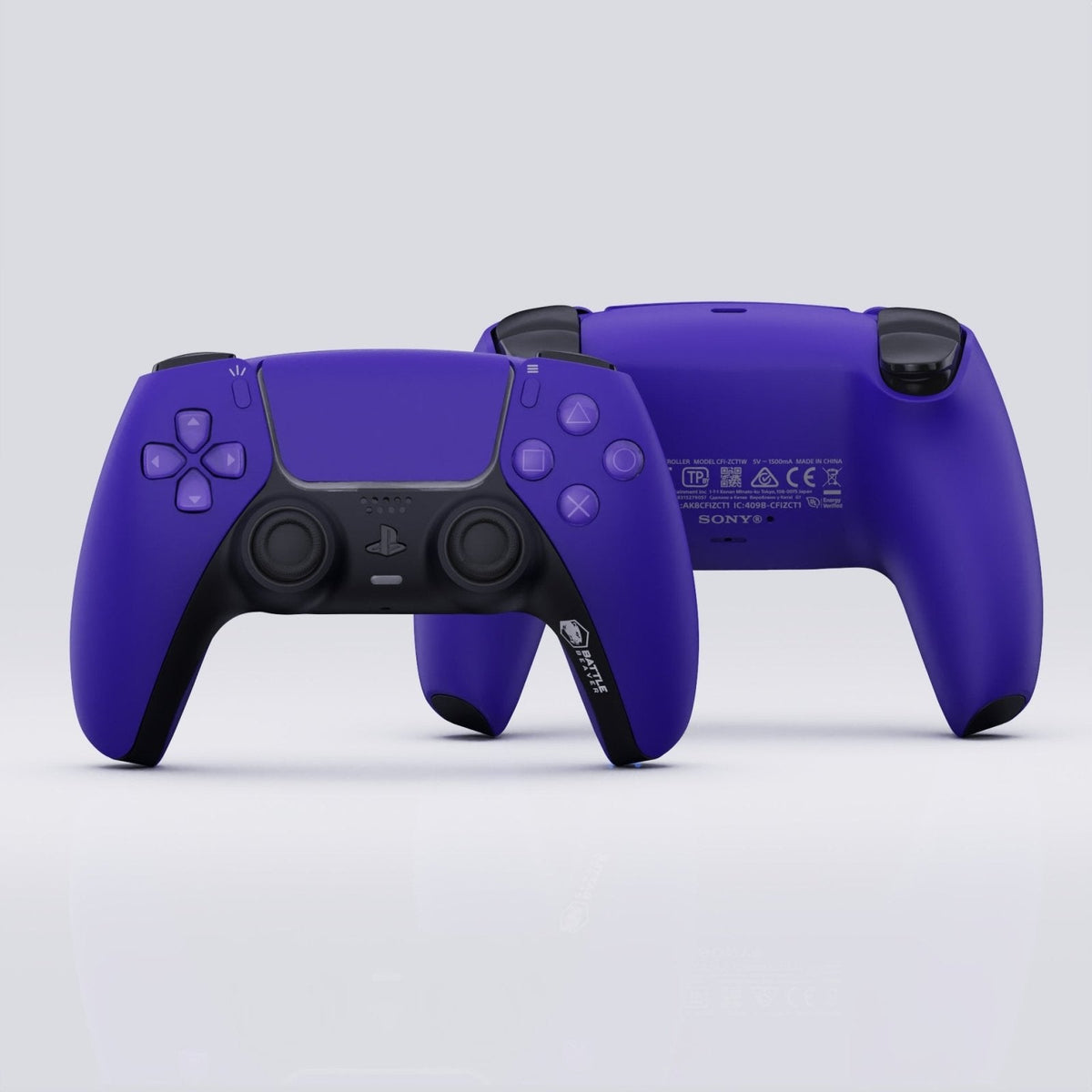 Purple gaming controller on a light gray background