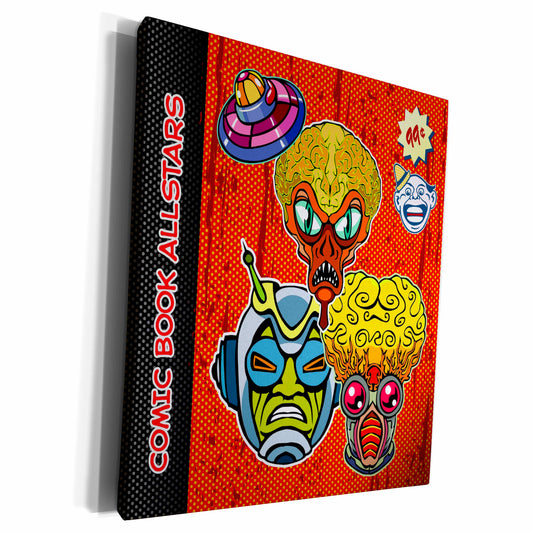 3dRose Retro Aliens and Flying Saucer Comic Book Cover Design - Museum Grade Canvas Wrap (cw_219146)