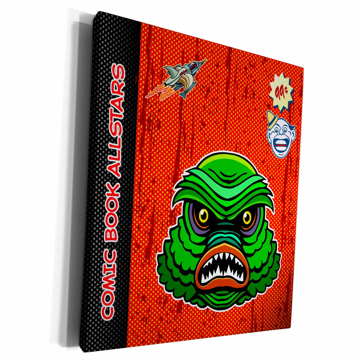 3dRose Big Green Alien and Retro Rocket Ship Comic Book... - Museum Grade Canvas Wrap (cw_219147)