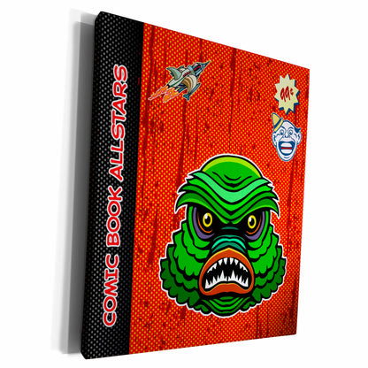 3dRose Big Green Alien and Retro Rocket Ship Comic Book... - Museum Grade Canvas Wrap (cw_219147)