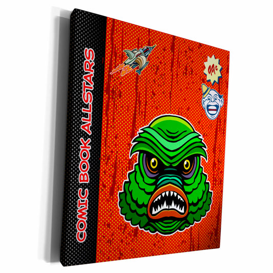 3dRose Big Green Alien and Retro Rocket Ship Comic Book... - Museum Grade Canvas Wrap (cw_219147)