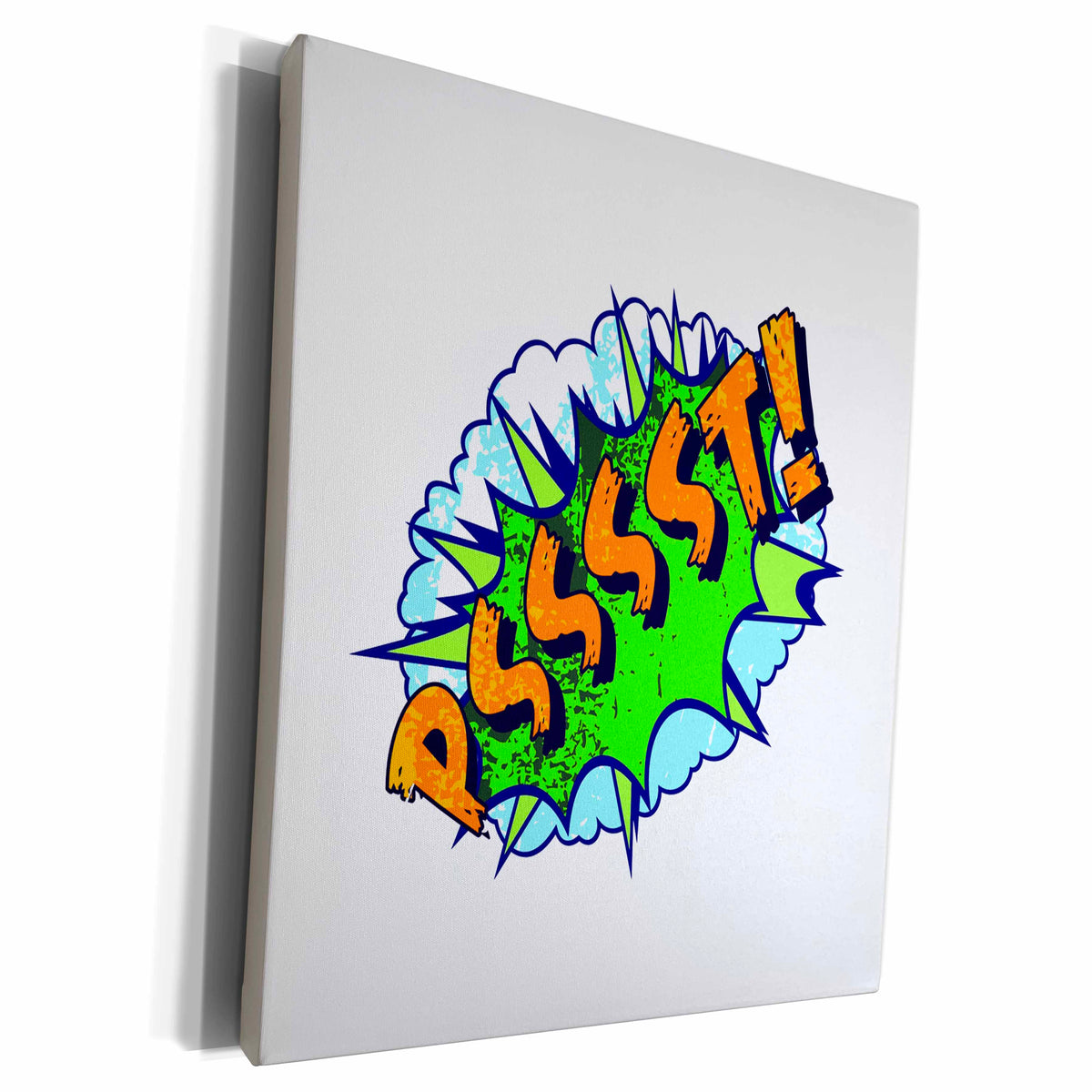3dRose Silly Words- Psssst- Comic Book Typography in Blue... - Museum Grade Canvas Wrap (cw_262236)