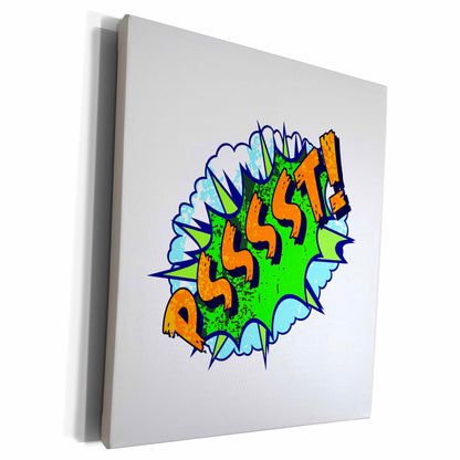 3dRose Silly Words- Psssst- Comic Book Typography in Blue... - Museum Grade Canvas Wrap (cw_262236)