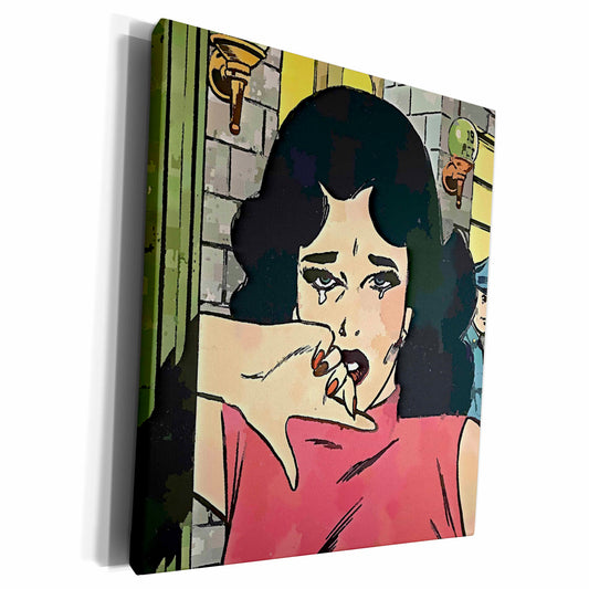 3dRose Comic Book Woman with a Broken Heart - Museum Grade Canvas Wrap (cw_280621)