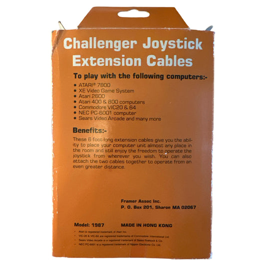 Box of Challenger Joystick Extension Cables with text on a white background