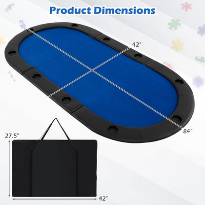 Portable 84 x 42 Inch 10-Player Foldable Padded Poker Table Top
