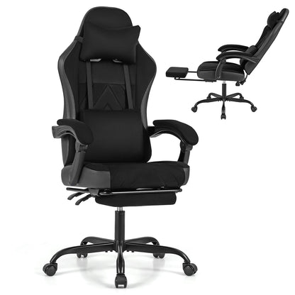 Gaming Chair Height Adjustable Computer Chair with Headrest Lumbar Support Linkage Armrests-Black