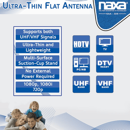 Naxa Ultra-Thin Flat Panel Style Powered Antenna For HDTV and ATSC Digital TV