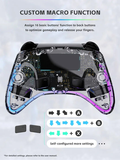 DATA FROG Transparent Wireless Gamepad RGB LED Gaming Controller With Audio Jack For Switch OLED PC Steam Deck Android Smartphon