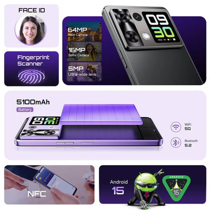 Android 15 Dual-Screen Smartphone, 6.88-inch 120Hz, 24GB RAM 256GB ROM, G100 Octa-Core 2.2GHz, 64MP, 5100mAh, NFC, 4G