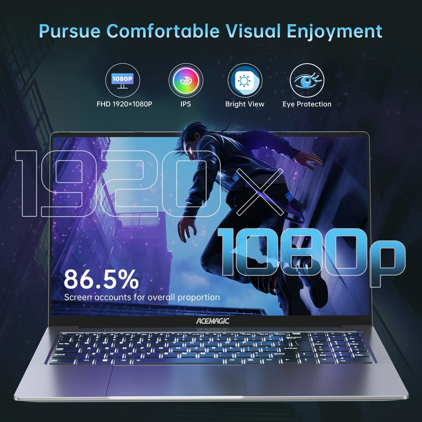 16.1-inch (41 cm) Full HD 1920x1080 Gaming Laptop — 8-Core Mobile CPU, 16GB DDR4 RAM, 512GB NVMe SSD, Backlit Keyboard, Wi‑Fi 6