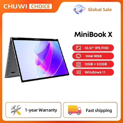 10.5" (26.7 cm) 2-in-1 Convertible Touchscreen Laptop - 12GB/16GB RAM, 512GB SSD, Intel Twin‑Lake, Windows 11, 360° Fold, Wi‑Fi 6