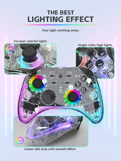 DATA FROG Portable Transparent Game Controller Wireless RGB LED Game Pad Multi Platform For Switch OLED PC Android IOS